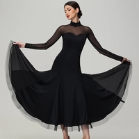 Robe de danse de salon moderne à manches longues noire pour femmes, taille grande, personnalisable, robes de compétition