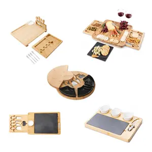 Nature Bamboo Wood Cheese Board And Knife Set Charcuterie Platter Serving Wood Cheese Board Bamboo Cutting Board