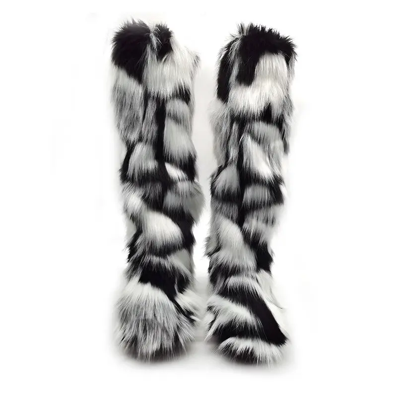 Winter ladies designer lady girls snow fur fluffy furry long shoes warm snow shoes thigh high white fur women fashion boots