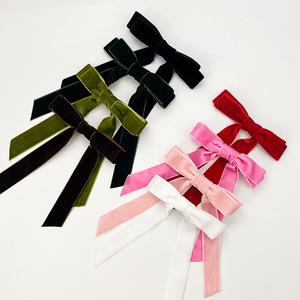 Оптовая продажа, женские бархатные банты для волос, красные заколки для волос, конский хвост, длинные ленточные банты, аксессуары для волос для девочек, школьников - Product Image 3