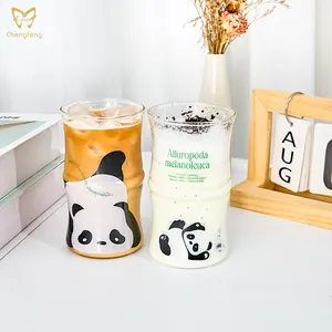 Креативный Дизайн Милая панда стеклянная бамбуковая мультяшная стеклянная чашка для напитков с молоком чай сок и кофе