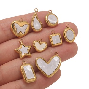 Baja nirkarat kerang mutiara persegi bulat Oval Cahrms untuk Kalung Gelang DIY liontin membuat perhiasan aksesori kerajinan - Product Image 4