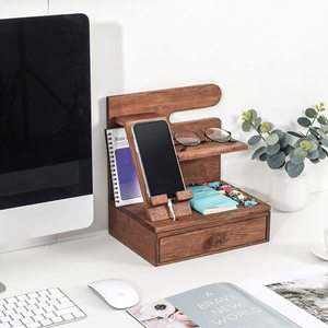 Wooden <b>Desk</b> Organizer With Drawer Phone Stand Glasses Holder Multi Purpose Storage Rack Office Desktop Organizer - Product Image 4