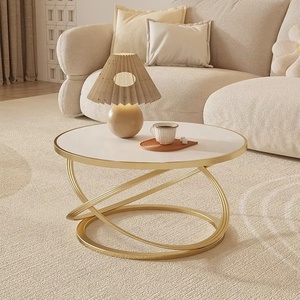 Tavolino da Caffè Rotondo Moderno <span class=keywords><strong>e</strong></span> Lussuoso per Soggiorno, con Piano in Finto Marmo <span class=keywords><strong>Bianco</strong></span> <span class=keywords><strong>e</strong></span> <span class=keywords><strong>Oro</strong></span> - Product Image 3