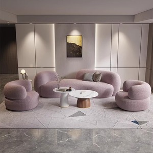 Divano Curvo in Tessuto Lana d'Agnello Stile Crema Lusso Leggero, Zona Relax Curva Accessibile, Divano Famoso su Internet - Product Image 1