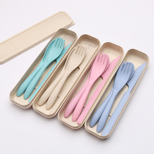 Vendedor superior, cuchara de paja de trigo de plástico sostenible biodegradable y tenedor, cuchillo, juego de <span class=keywords><strong>cubiertos</strong></span>, caja - Product Image 2