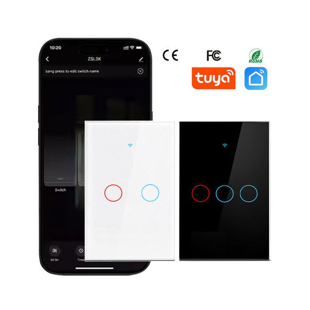 For Smart Life WiFi 3-Gang Smart Light Switch No Neutral Wire Wall Touch Switch for Smart Home Compatible Google Home Alexa