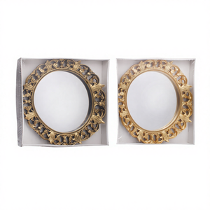 Grand miroir PS rond doré moderne de luxe pour salle de bain, décoratif avec motif en arc, en verre et bois, pour usage domestique MR-8000 - Product Image 1