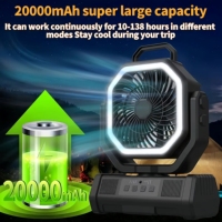 Ventilateur de camping électrique portable rechargeable 20000 mAh avec lumière LED, oscillation automatique, télécommande et batterie externe USB Type-C