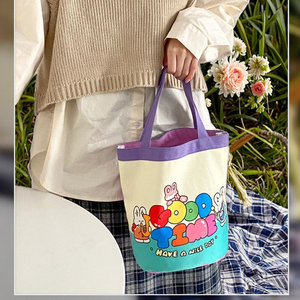 Bonito bolso de cubo de lona con grafiti, ilustración divertida de algodón abierto para niños, portátil para mamá, almacenamiento, trabajo, almuerzo, bolso de Estudiante - Product Image 2