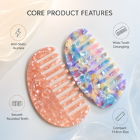 Peigne démêlant de poche en acétate de cellulose à dents larges, motif marbré, antistatique, avec logo personnalisé, pour femmes et filles - Vente en gros