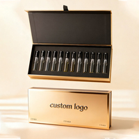 Juego de descubrimiento de perfume de lujo dorado de 12 piezas, caja abatible magnética con inserto de EVA para viales de 2/3/5/10ml, juego de exploración de aroma