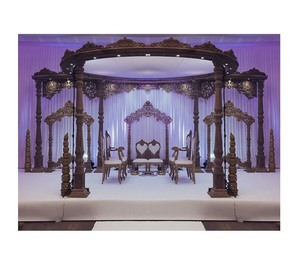 Tema antiguo Boda de madera Mandap Gujarati Boda Antiguo Mandap de madera Boda especial Madera tallada Mandap Configuración de escenario EE. UU. - Product Image 1