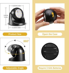 Vente en gros - Lampe à détecteur de mouvement à piles, angle réglable, 9 LED, pour murs de maison, garage, cour, véranda - Product Image 4