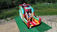 Toboggan aquatique gonflable double piste pour plongée ludique, thème Surf Time, en PVC de qualité commerciale pour extérieur, motif voiture de dessin animé, toboggan gonflable rebondissant, À VENDRE