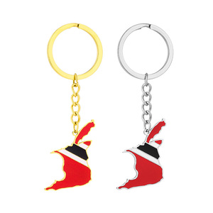 QX Waterproof Fashion Stainless Steel Trinidad Tobago Flag Carabiner Keychain 18K Gold Plated Enamel Map Pendant - Product Image 6