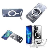 Casing Magnetik Tipis Transparan dengan Holder untuk iPhone 11 12 13 14 15 16 Pro Max 17 Air Plus, Aksesoris Elektronik Grosir