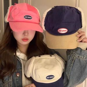 Baseball Cap Corduroy Ear Flaps Winter <b>Warm</b> Unisex Duckbill Design Navy Blue Pink White - Product Image 5