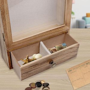 DX Designs <strong>10x12</strong> Inch Wooden Shadow Box <strong>Frame</strong> with Glass Door &amp; Drawer, Wall Display for Photos, Dried Flowers &amp; Small Keepsakes - Product Image 3