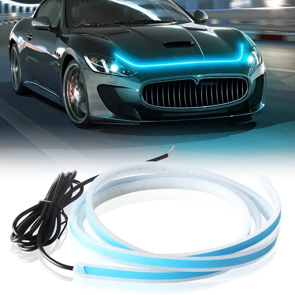 Car Hood Daytime Running Light Strip Waterproof Flexible LED Auto Decorative Atmosphere Lamp Ambient Backlight 12V Universal