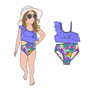 Nuovo arrivo stile bohémien Designer per bambini <span class=keywords><strong>costume</strong></span> <span class=keywords><strong>da</strong></span> <span class=keywords><strong>bagno</strong></span> <span class=keywords><strong>con</strong></span> Top tinta unita e pantaloncini stampati <span class=keywords><strong>da</strong></span> bambina Must-Have per le vacanze - Product Image 4