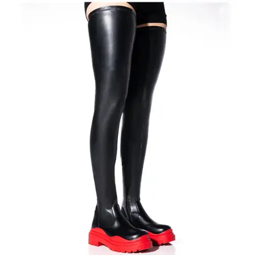 Hot Sale Women Comfortable High Stretch Flat Form Boot Super Stretchy Thigh High Shaft With Inner Ankle Zipper Boots