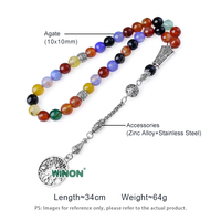 Chapelet en pierre naturelle Agate 10mm, 128 perles colorées taillées avec queues métalliques – Fabricant professionnel de Tasbih