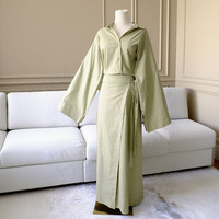 Ensemble Musulman Femme Dernier Modèle Personnalisé Couleur Unie Longueur Totale Tissu Viscose Lin Respirant Robe Chemise Musulmane Femme