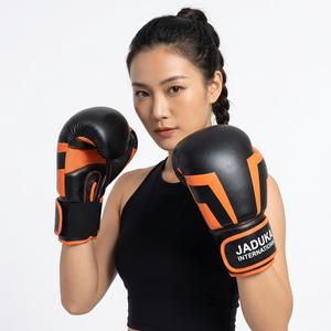 Gants de boxe Premium Noir Orange Haute Qualité 16oz 100% Cuir de Vachette Fermeture au poignet Doigts entiers Légers - Product Image 2