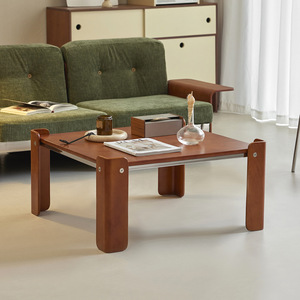 Xiaoka Coffee Table Solid Wood Vintage Black Small Apartment Living Room Side Table - Product Image 2