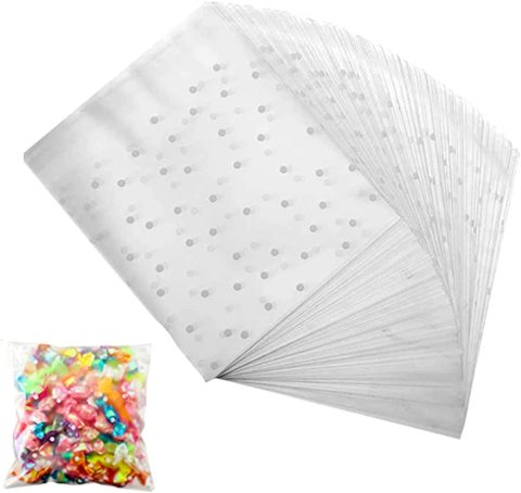 Plastic Self Adhesive Cookie Bags Cellophane White Polka Dot Treat Bags for Party Favor