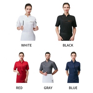 Sunyue all'ingrosso cotone a buon mercato uniforme da cucina a maniche corte da donna cappotti da <span class=keywords><strong>cuoco</strong></span> nero personalizzato <span class=keywords><strong>giacche</strong></span> da cucina cappotto da lavoro bianco - Product Image 6