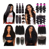 Lots de tissages de cheveux humains brésiliens en vison en gros avec closure, extensions de cheveux humains vierges en vison, cheveux alignés avec les cuticules