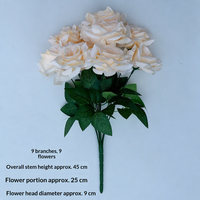 Roses artificielles en diamant à 9 têtes, roses artificielles en gros, roses rouges en velours, verdure artificielle, fausses fleurs PT-703