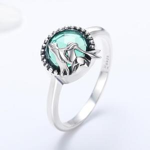 Mermaid silver ring emerald green ring female jewelry charm - Product Image 3
