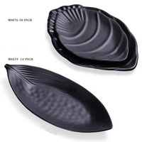 Assiette en mélamine noire mate en forme de feuille, incassable, pour sushis de restaurant japonais