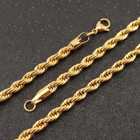 Chaîne à maillons en acier inoxydable plaqué or 18K 2/3/4/5/6/7/8mm corde torsadée 24 pouces petit collier bijoux de mode à la mode