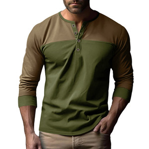 <b>Men's</b> Long Sleeve Patchwork <b>Henley</b> Shirt Casual Knitted Full Sleeve Button Down Collar 2024 Spring Autumn <b>Top</b> - Product Image 2