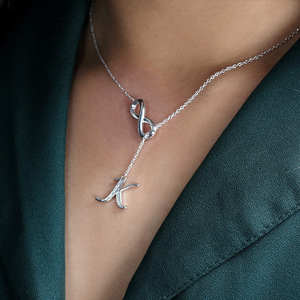 Collar de latón plateado TG: amor sin fin para mujeres 26 accesorios de joyería de circón del alfabeto - Product Image 3