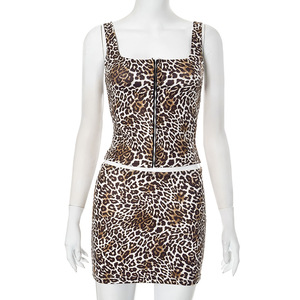 Nouveau gilet sans manches à imprimé léopard pour femmes Mini <span class=keywords><strong>jupe</strong></span> ensemble deux pièces - Product Image 5