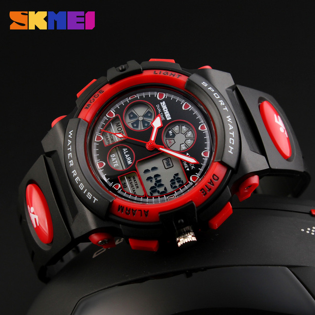 Wholesale Waterproof Colored Kids Wrist Watch Analog Plastic Pointer Digital Watches for Boy Girl Kids Student SKMEI1163
