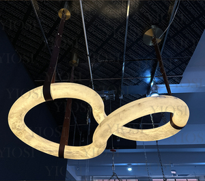 Vòng tròn sang trọng Đèn chùm tự nhiên Alabaster vòng hình dạng đèn chùm ánh sáng mặt dây chuyền đá cẩm thạch đèn chùm - Product Image 6