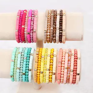 Crystal Bracelet Wholesale Supplier 7pcs /Set Clay Beads Bracelet Set Fashion Jewelry for Women Birthday Gift