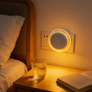 Lampe de nuit murale intelligente ronde à capteur crépusculaire, économie d'énergie, pour salle de bain, chambre, maison, cuisine, couloir, blanche - Product Image 1