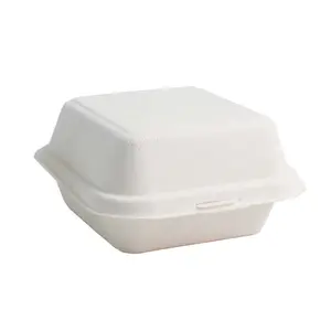 Şeker kamışı şeker kamışı Bagasse kalıplı kağıt hamuru öğle yemeği paket yemek gıda Bento Burger kutusu tek kullanımlık kapaklı ambalaj