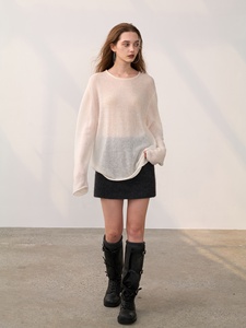 Suéter <span class=keywords><strong>Transparente</strong></span> 100% Cachemira Pura para <span class=keywords><strong>Mujer</strong></span>, Oversize, Tejido Fino, Cuello Redondo, Ligero y Holgado - Product Image 5