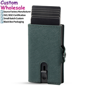 Casekey Wholesale Hot Sale Genuine Saffiano Leather Popup Card Holder <b>Smart</b> <b>Wallet</b> With Coin Pocket Billeteras Y Tarjeteros - Product Image 1