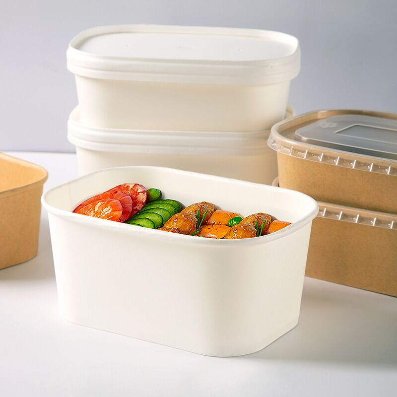 Disposable Paper Bowl Rectangulal Disposable Paper Bowl With Lids Custom Square Biodegradable Food Packaging Bowl