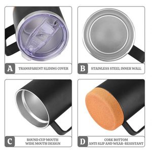 Custom Cork Bottom Powder Coated Matte <b>Coffee</b> Cup 12 oz Double Wall Vacuum Insulated Cork Base Stainless Steel Mug with Handle - Product Image 3