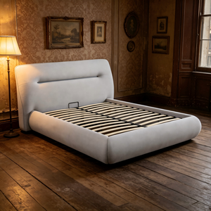 <span class=keywords><strong>Lit</strong></span> moderne en bois <span class=keywords><strong>blanc</strong></span> avec tête <span class=keywords><strong>de</strong></span> <span class=keywords><strong>lit</strong></span> capitonnée beige, personnalisable, grand rangement sous le <span class=keywords><strong>lit</strong></span>, mobilier <span class=keywords><strong>de</strong></span> chambre confortable - Product Image 2